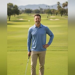 Greg Norman PlayDry Performance Golf Polo Shirt Blue Heather Size L